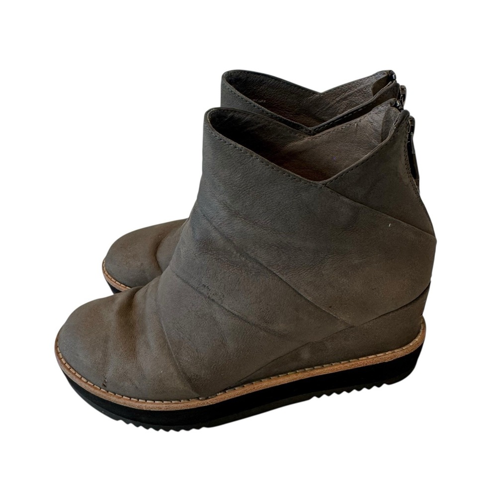 Eileen Fisher Clapton Gray‎ Graphite Nubuck Leather Wedge Bootie S1 Sz 5 - Picture 2 of 10